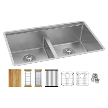 Elkay Stainless Steel 31-1/2" X 18-1/2" X 9" Double Bowl Sink Kit W/Aqua Divide