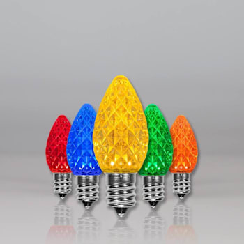 Wintergreen Lighting C7 Opticore LED Faceted Bulbs, E12, Dimmable, Multicolor