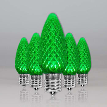 Wintergreen Lighting C9 Opticore LED Faceted Bulbs, E17, Dimmable, Green