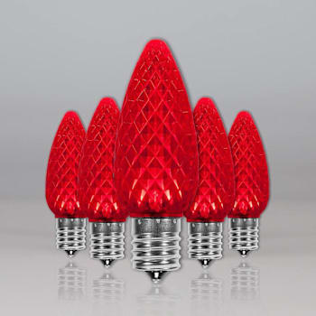 Wintergreen Lighting C9 Opticore LED Faceted Bulbs, E17, Dimmable, Red