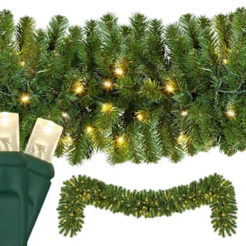 Red Sleigh Sequoia Fir Commercial Holiday Garland, 9' X 14" 100 Warm White LED Lights