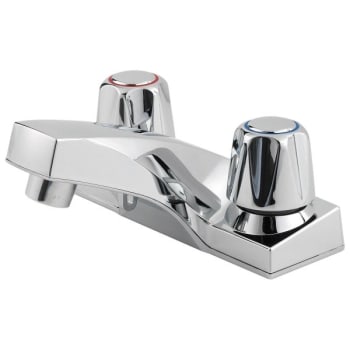 Pfister® Pfirst™ Bathroom Faucet, 1.2 GPM, 1.437" Spout, 4" Center, 2 Smooth Knobs, Chrome