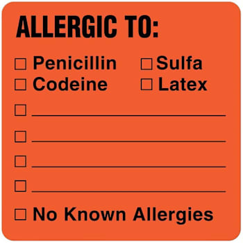 Rrd Allergy Alert Label 2-1/2" X 2-1/2"