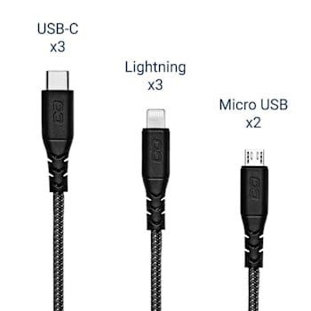 Luxor Kwikboost® Braided Cable Bundle - 3 Lightning 2 Micro USB 3 Usb-C