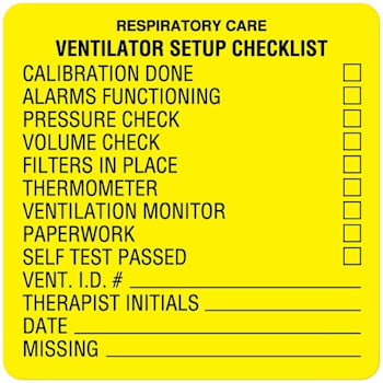 Rrd Respiratory Care Label 2-1/2"X2-1/2" Ventilator Care
