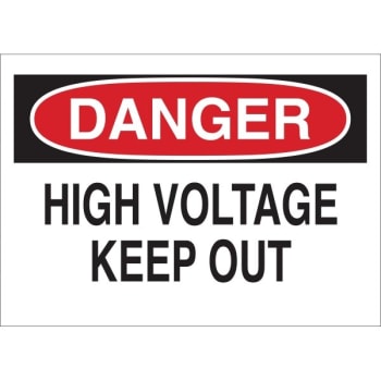 Brady® 7X10" Plastic High Voltage Hazard "DANGER HIGH VOLTAGE KeepOut" Sign