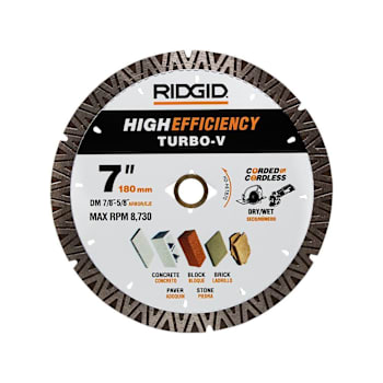 Ridgid 7" Turbo Rim High Efficiency Diamond Blade For Masonry