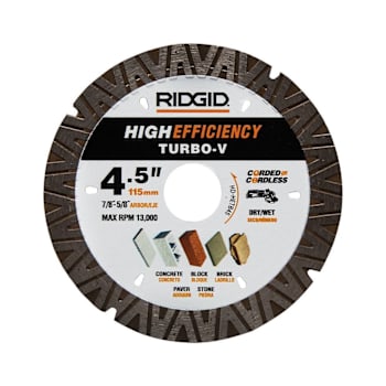 Ridgid 4.5" Turbo Rim High Efficiency Diamond Blade For Masonry