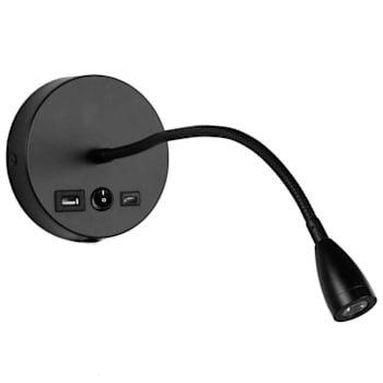 Adamax Newhouse Lighting Goosenck Headboard Read Light USB A/C Ports 3000k Black