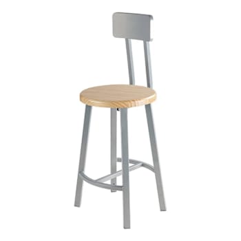 National Public Seating 24" Titan Stool Solid Wood Seat W/Backrest Grey Frame