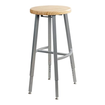 National Public Seating 24-32" Height Adjust. Titan Stool Wood Seat Grey Frame