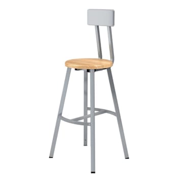 National Public Seating 30" Titan Stool Solid Wood Seat W/Backrest Grey Frame