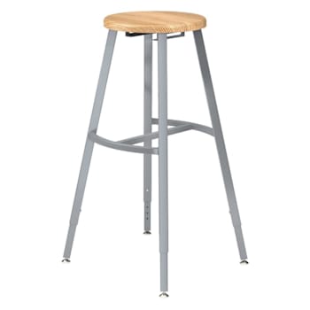 National Public Seating 30-38" Height Adjust. Titan Stool Wood Seat Grey Frame