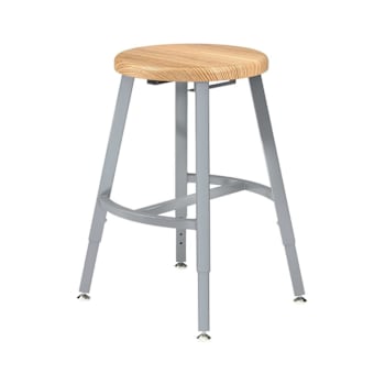 National Public Seating 18-26" Height Adjust. Titan Stool Wood Seat Grey Frame
