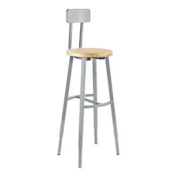 Image for National Public Seating 30-38" Height Adjust. Stool W/Bkrst Wood Seat Grey Frame from HD Supply