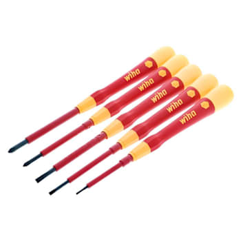 Wiha 5 Piece Insulated Picofinish Precision Screwdriver Set - Slotted, Phillips