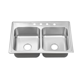 Seasons 33 In. Drop-In Double Bowl Stainless Steel Kitchen Sink, 22 Gauge, 4 Hole