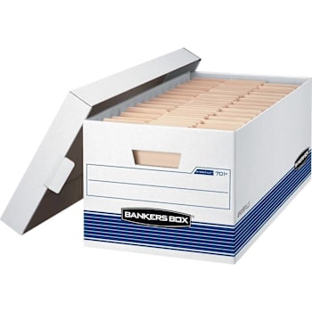 Bankers Box Letter File Storage Box 12" X 24" X 10"  White / Blue Package Of 4