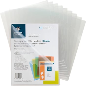 Business Source File Holders 8.5" X 11" 20 Sheet Capacity Clear Package Of 10