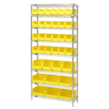 Quantum Storage Systems Wire Shelving Yellow Bin 48 X 12 X 74 Grey Epoxy Finish