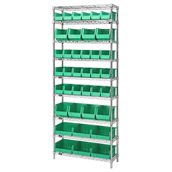 Quantum Storage Systems Wire Shelving Green Bin 42 X 12 X 86 Black Epoxy Finish