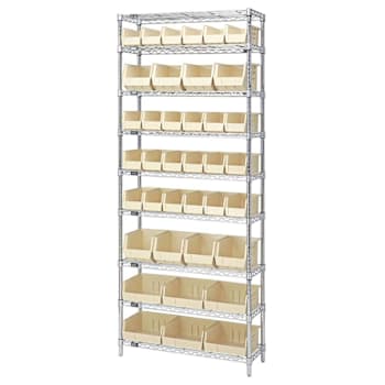 Quantum Storage Systems Wire Shelving Ivory Bin 48 X 12 X 86 Grey Epoxy Finish