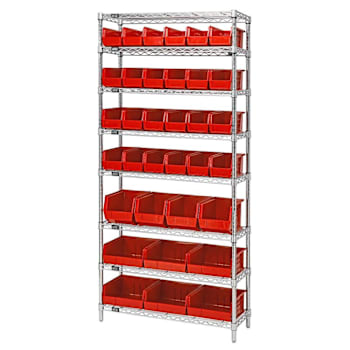 Quantum Storage Systems Wire Shelving Red Bin 48 X 12 X 74 Grey Epoxy Finish