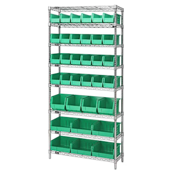 Quantum Storage Systems Wire Shelving Green Bin 60 X 12 X 74 Black Epoxy Finish