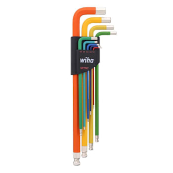 Wiha 9 Piece Ball End Color Coded Hex L-Key Set - Metric