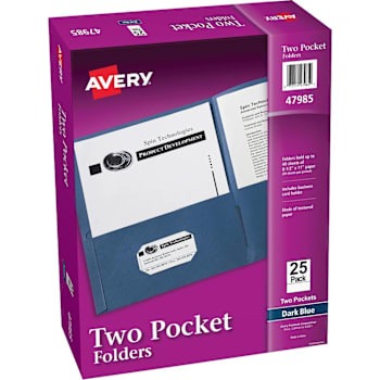 Avery Letter Pocket Folder 8.5" X 11" 40 Sheet Capacity Dark Blue Package Of 25