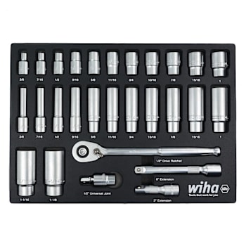 Image for Wiha 28 Piece 1/2" Drive Professional Standard And Deep Socket Tray Set - SAE from HD Supply
