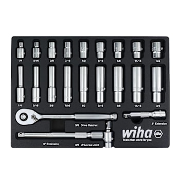 Wiha 22 Piece 3/8" Drive Professional Standard And Deep Socket Tray Set - SAE