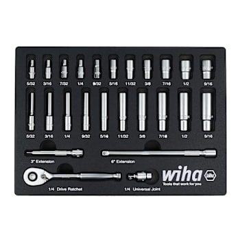 Wiha 25 Piece 1/4" Drive Professional Standard And Deep Socket Tray Set - SAE