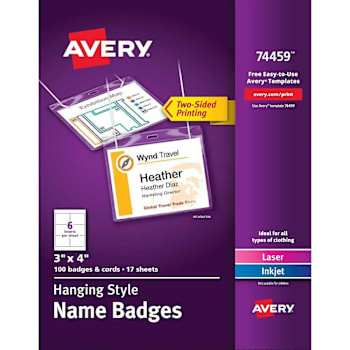 Avery Inkjet/Laser Hanging Style Name Badge With Cord 3"X4" White Package Of 100