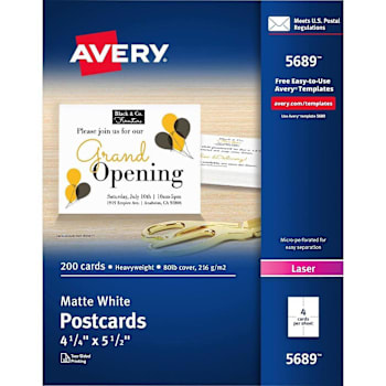 Avery Laser Postcard 4.25" X 5.5" Heavyweight Matte White Package Of 200