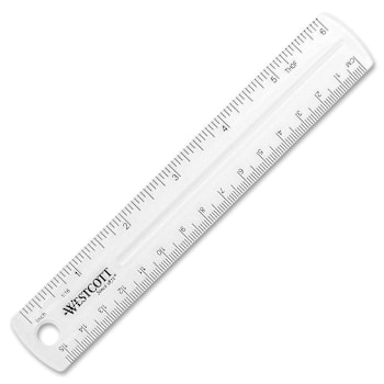 Westcott 6" Acrylic Ruler With Hanging Hole 1/16 Graduations Clear