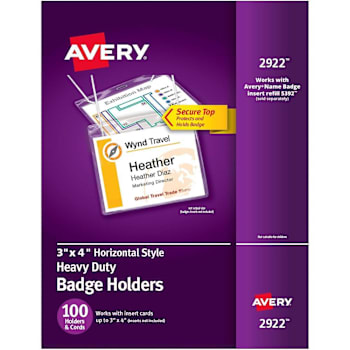 Avery Heavy Duty Badge Holder With Cord 3" X 4" Clear Package Of 100