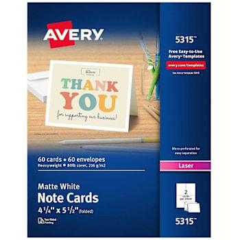 Avery Inkjet/Laser Note Card With Envelope 4.5" X 5.5" Matte White Package Of 60
