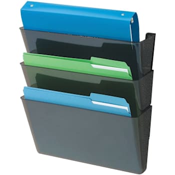 Deflecto Ez Link Docupocket 3 Pockets 7" X 13" X 4" Stackable Plastic Black Package Of 3