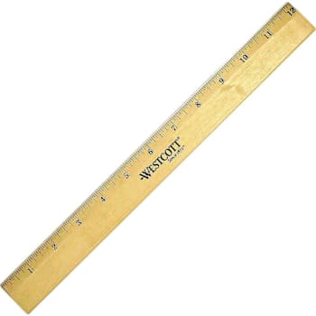 Westcott Beveled 12" Wood Ruler With Metal Edge 1/16 Graduations