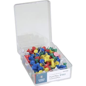 Business Source 0.5" Head Push Pins 0.50" Head Assorted Colors Package Of 100