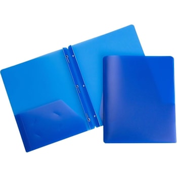 Business Source Letter Portfolio With Prong Fasteners 8.5" X 11" 2 Pockets Blue