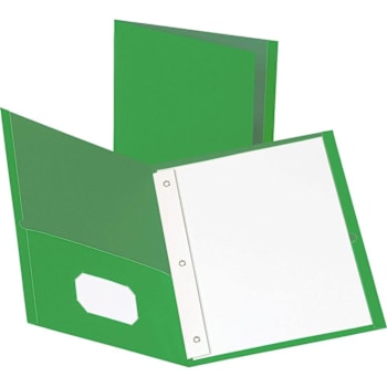 Business Source Letter Pocket Folder With Prongs 8.5" X 11" Green Package Of 25