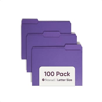 Smead Purple 1/3 Tab Letter File Folder 8.5" X 11" Package Of 100