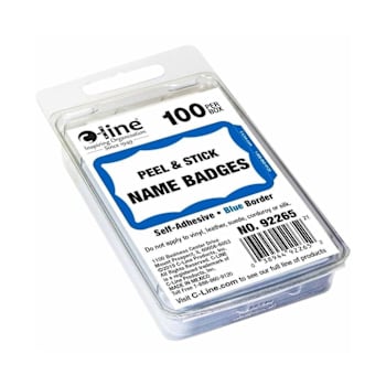 C-Line Self-Adhesive Color Border Name Badges 3.5" X 2.25" Blue Package Of 100