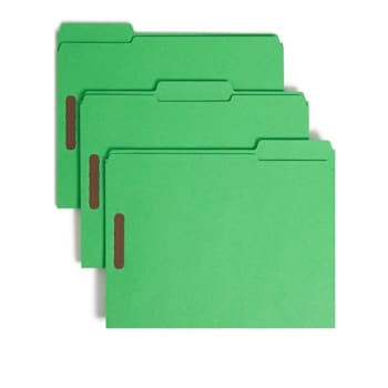 Smead Colored 1/3 Tab Letter Fastener Folder 8.5" X 11" Green Package Of 50