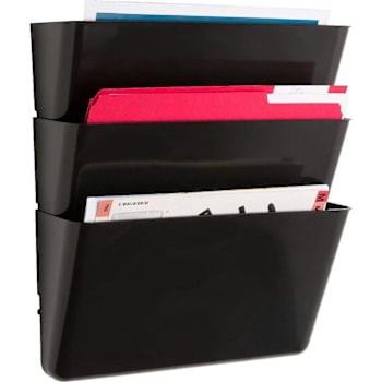 Lorell Wall File Pocket 14.75" X 13.13" X 4.25" Black Package Of 3