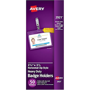 Avery Heavy Duty Badge Holder With Clip 2.25" X 3.5" Clear Package Of 50