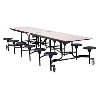 National Public Seating® Cafeteria Table W/Stools 12'L Grey Top / Black Stools