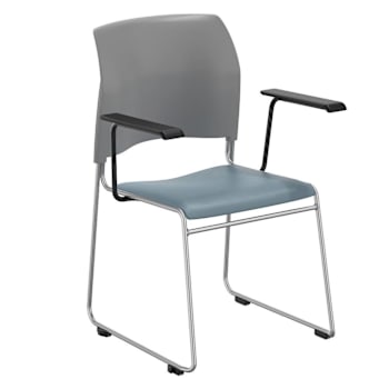National Public Seating® Cafetorium Plush Vinyl Stack Chair W/Arms, Blue/Grey